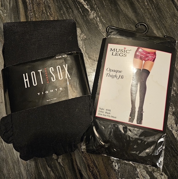 Hot Sox Accessories - NWT Music Legs Thigh Highs & Hot Sox Tights Bundle Black
